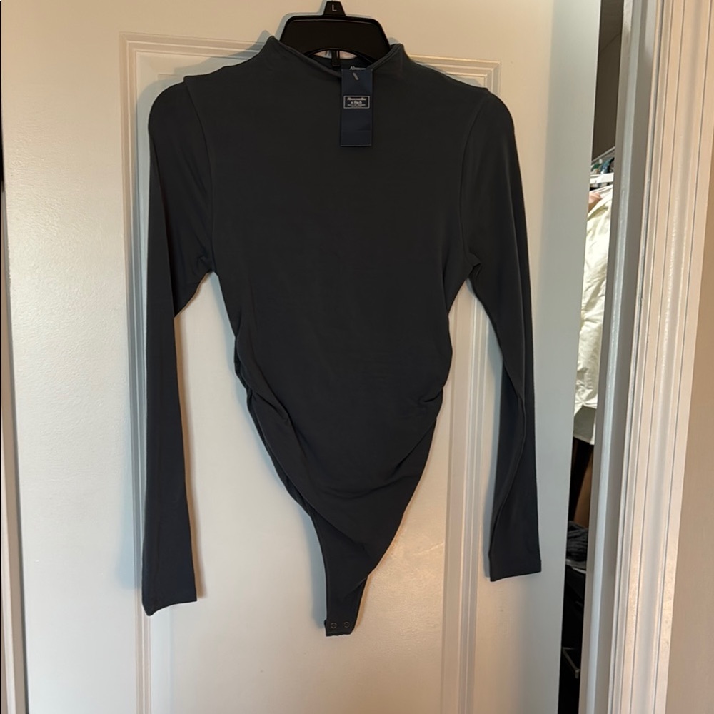 Abercrombie & Fitch Gray rushed side Bodysuit with Mandarin Collar